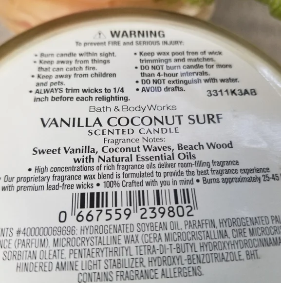 BBW Vanilla Coconut Surf 3 Wick Candle - Picture 6 of 6